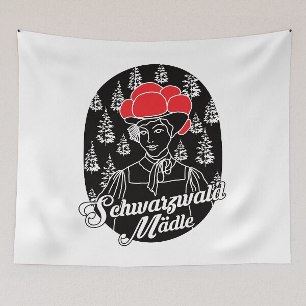 Item preview,  evergreen forests and picturesque villages. He is often associated with fairy tales. The design shows a woman in traditional dress and a bollen hat in front of a forest with fir trees. designed and sold by Moritz Schwäble.