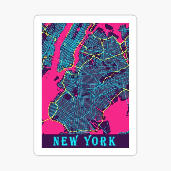 New York Neon City Map, New York Minimalist City Map Sticker