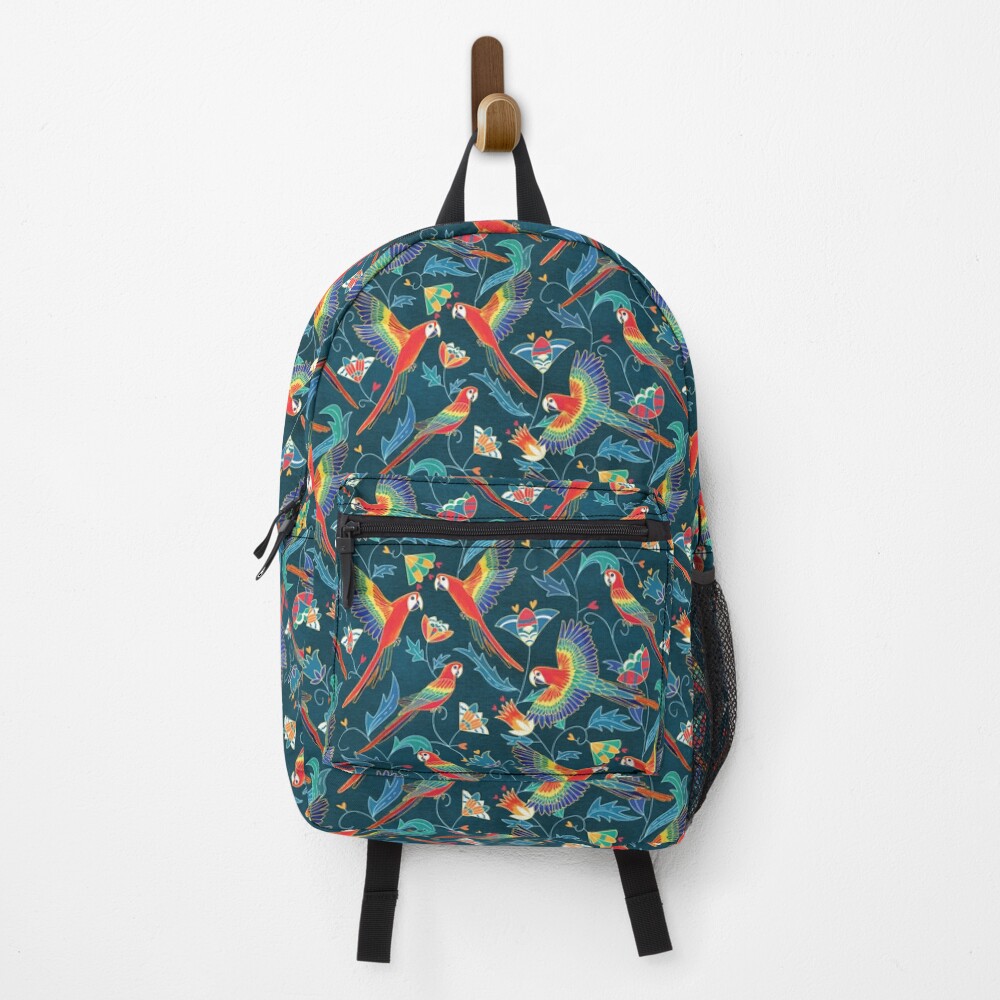 Gold Enamel Red Macaws Backpack