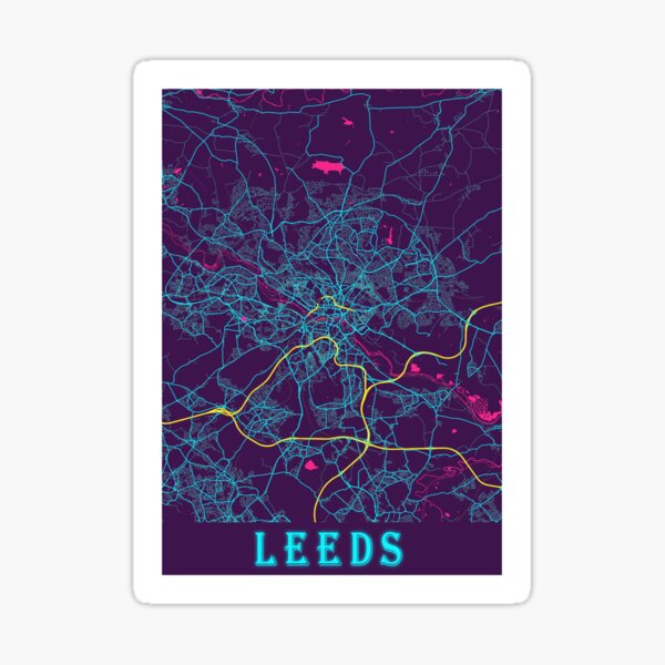 Leeds Neon City Map, Leeds Minimalist City Map Sticker
