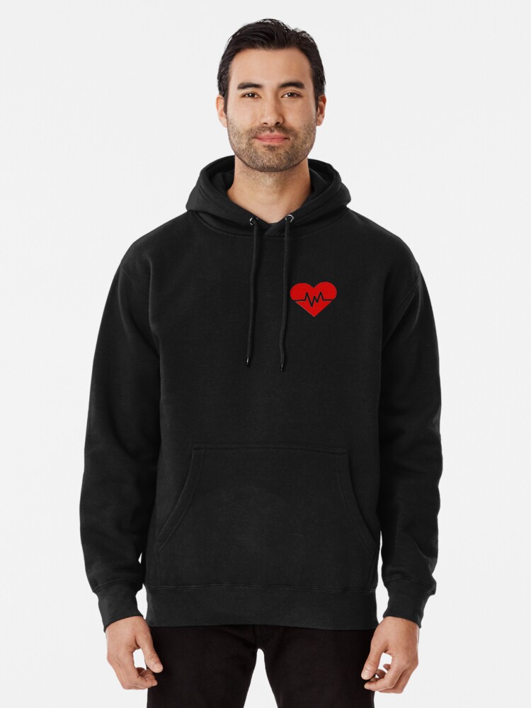 Grey hoodie with online red heart