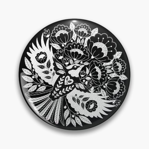 Item preview, Folk Bird illustration on black background designed and sold by WensdiMade.