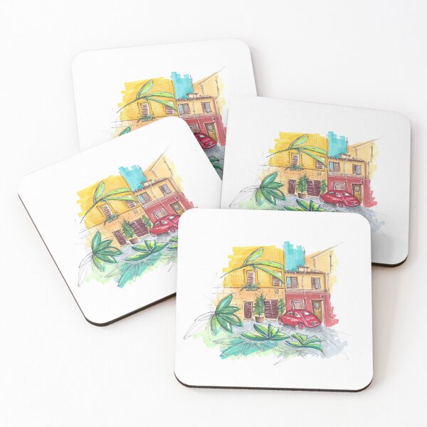 Item preview, red vintage car in Rome Trastevere red retro car in Rome designed and sold by AnastasiaSketch.