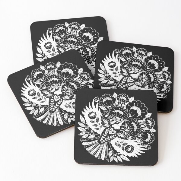 Item preview, Folk Bird illustration on black background designed and sold by WensdiMade.