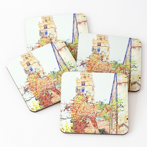 Item preview, Teramo: bell tower and old men sitting on benches under tree designed and sold by Giuseppe Cocco.