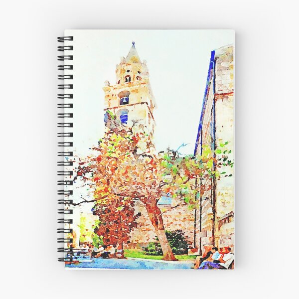 Item preview, Teramo: bell tower and old men sitting on benches under tree designed and sold by Giuseppe Cocco.