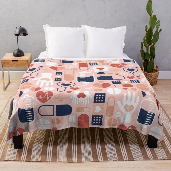 Item preview, Keep safe be healthy // coral background navy blue white and orange medicine elements designed and sold by SelmaCardoso.