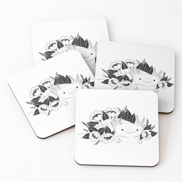 Item preview, Cute Black and White Floral Axolotl illustration designed and sold by WensdiMade.