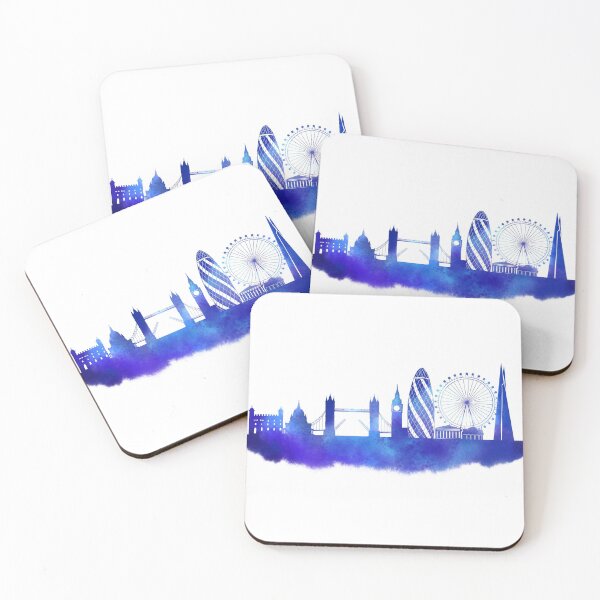 Item preview, London skyline silhouette in blue watercolour  designed and sold by amyverse.