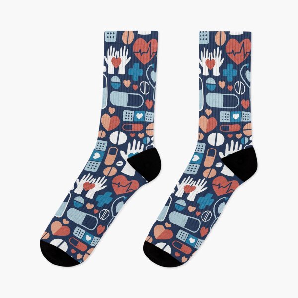 Item preview,  Keep safe be healthy // navy blue background blue white and orange medicine elements designed and sold by SelmaCardoso.