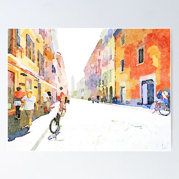 Item preview, Teramo: street with people and bicycle designed and sold by Giuseppe Cocco.