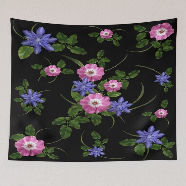 Item preview, Red and blue flowers on a vine structure design,decoration,interior,accessories,nature,butterfly designed and sold by jayne0524.