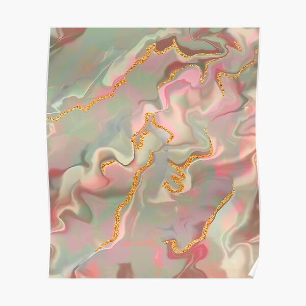 Teal And Pink Aesthetic Marble With Faux Gold Glitter Tumblr Poster By Adaba Redbubble