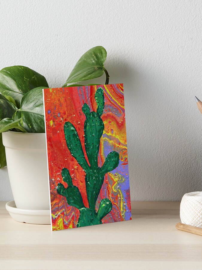 Trippy Cactus Painting 5x7 Acrylic Painting on Canvas Board