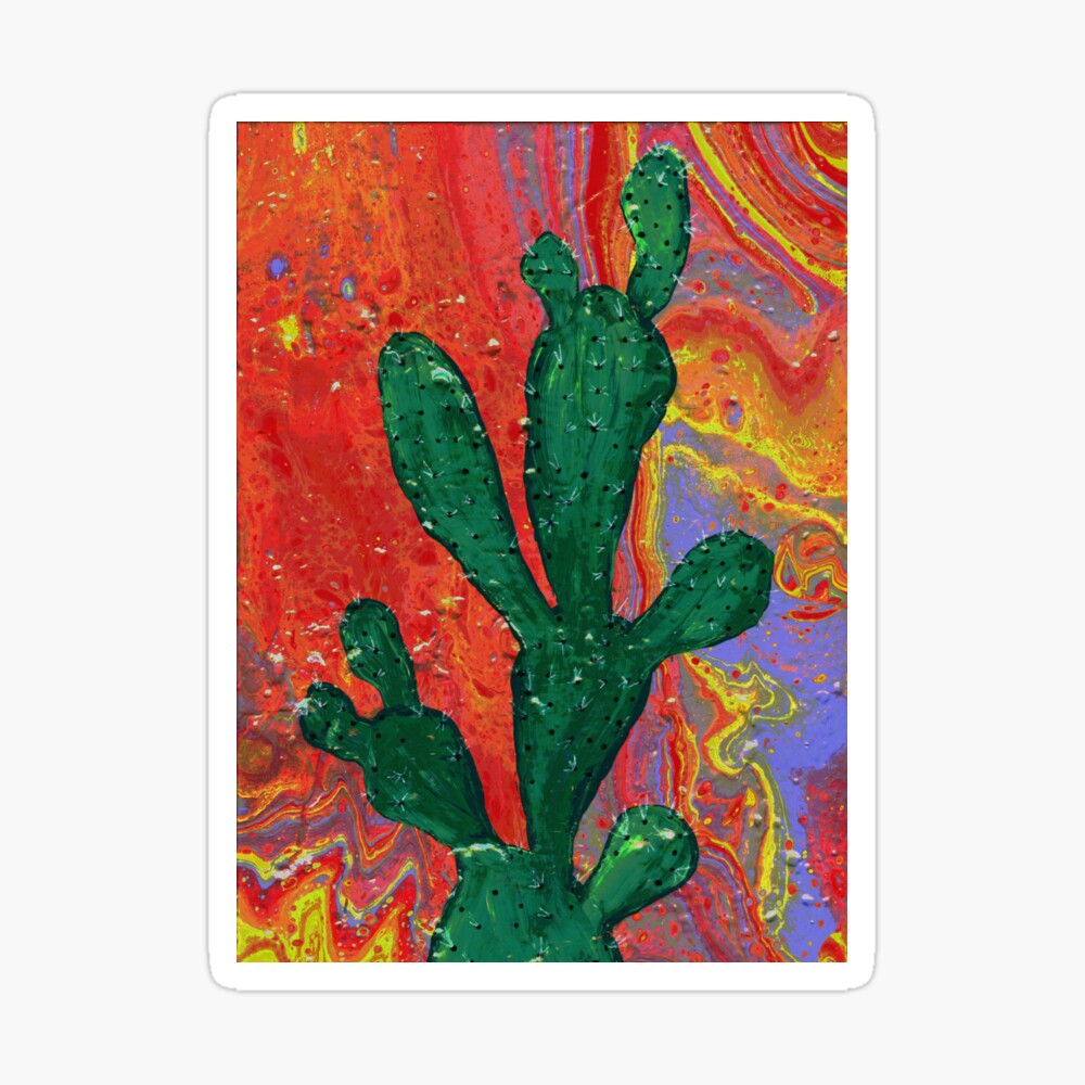 Trippy Cactus Painting 5x7 Acrylic Painting on Canvas Board