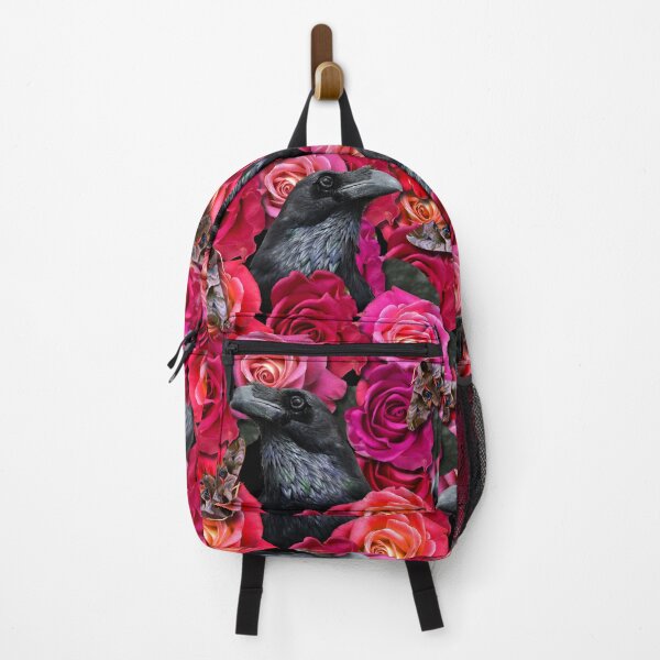 Raven Evermore with Roses and Hawkmoths Gothic Pattern by Moose Disco Backpack
