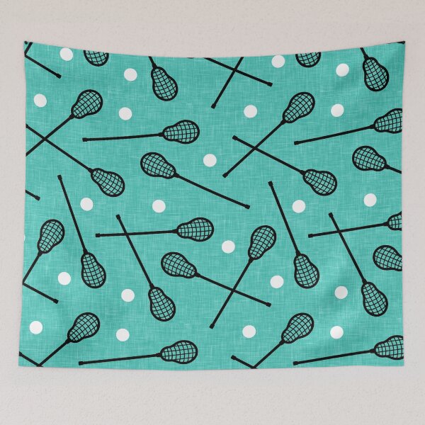 Item preview, Lacrosse - sticks and balls on teal designed and sold by littlearrow.