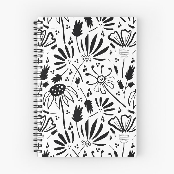 Item preview, Black and White Wild Meadow Flowers Line Art Pattern designed and sold by beateallerton.