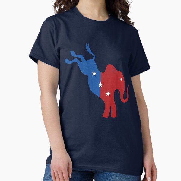 Item preview, Bipartisan icon featuring a hybrid of the Republican elephant and Democratic donkey, split in red and blue, with a distressed texture and dynamic kicking motion. designed and sold by mirrorimages.