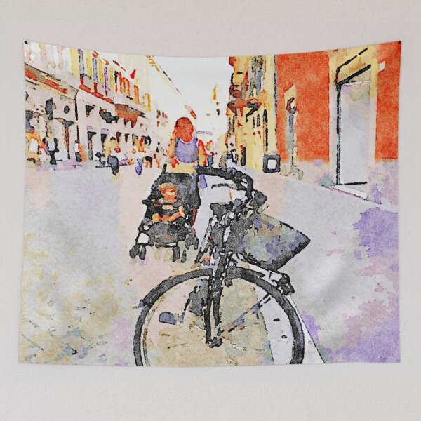 Item preview, Teramo: bicycle and mom with baby in pram designed and sold by Giuseppe Cocco.