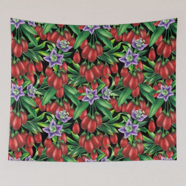 Item preview, Watercolor goji berries, flowers and leaves designed and sold by Ekaterina Glazkova.