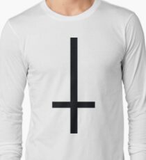 Black 90's Grunge Upside Down Antichrist Cross Long Sleeve T-Shirt