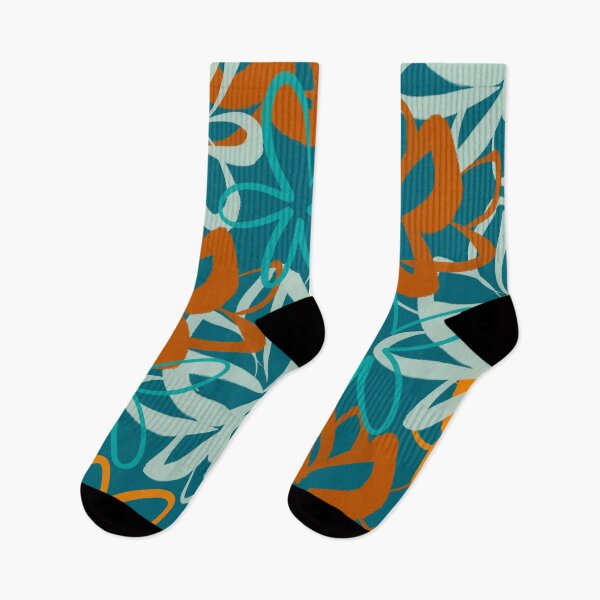 Item preview, Lotus Garden Painted Floral Pattern in Celadon, Orange, and Terracotta Rust on Teal designed and sold by kierkegaard.
