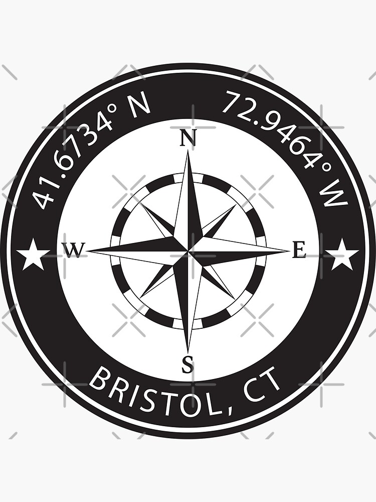 "Bristol, Connecticut Geographical Coordinates" Sticker by