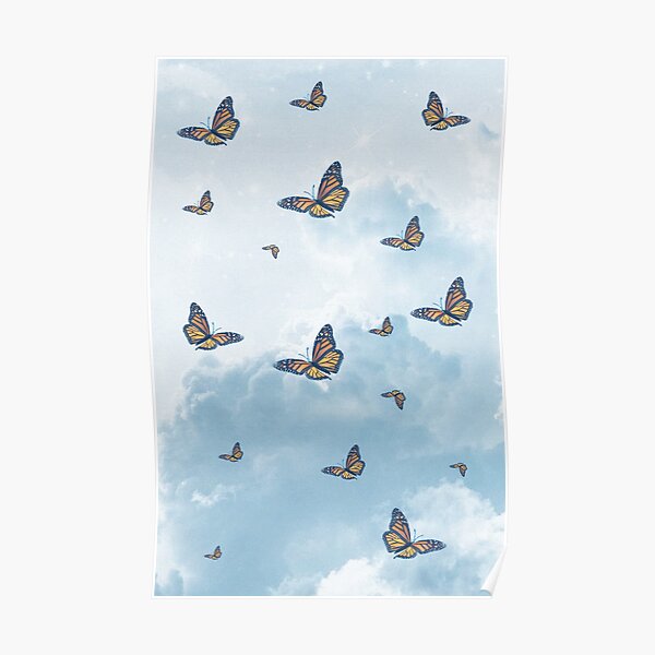 Blue Butterfly Aesthetic Poster By Haleyerin Redbubble - blue aesthetic roblox