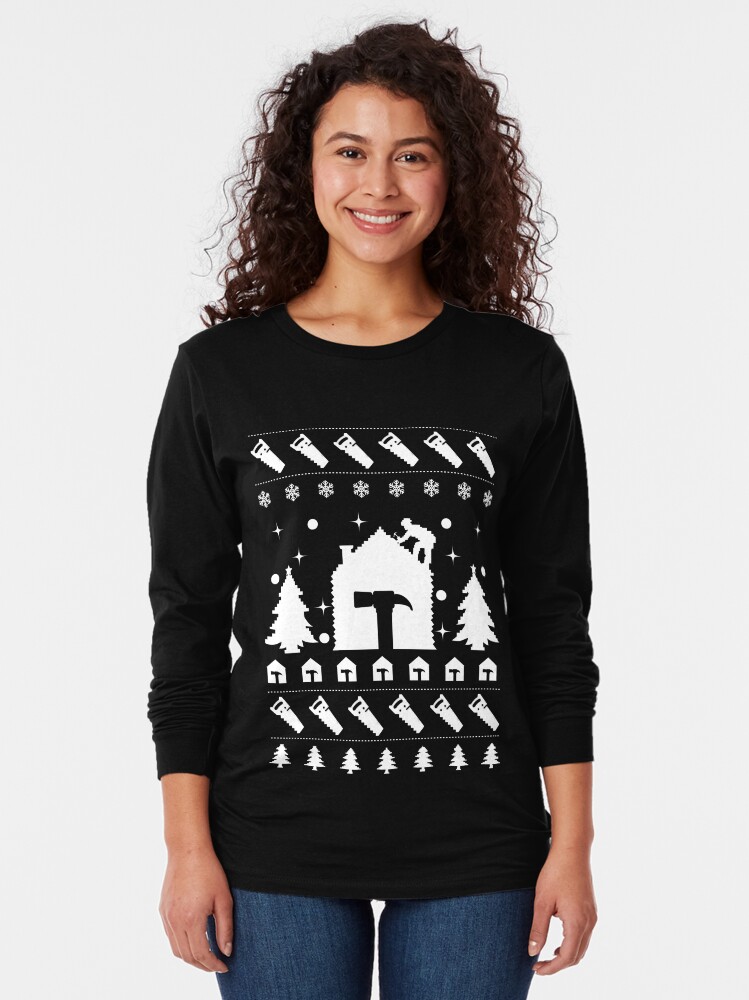 Alternate view of Christmas Contractor Tradesman Repairman Rooftop. Long Sleeve T-Shirt