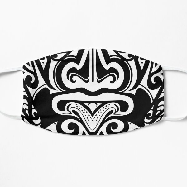 Maori Face Mask - White Over Black Flat Mask