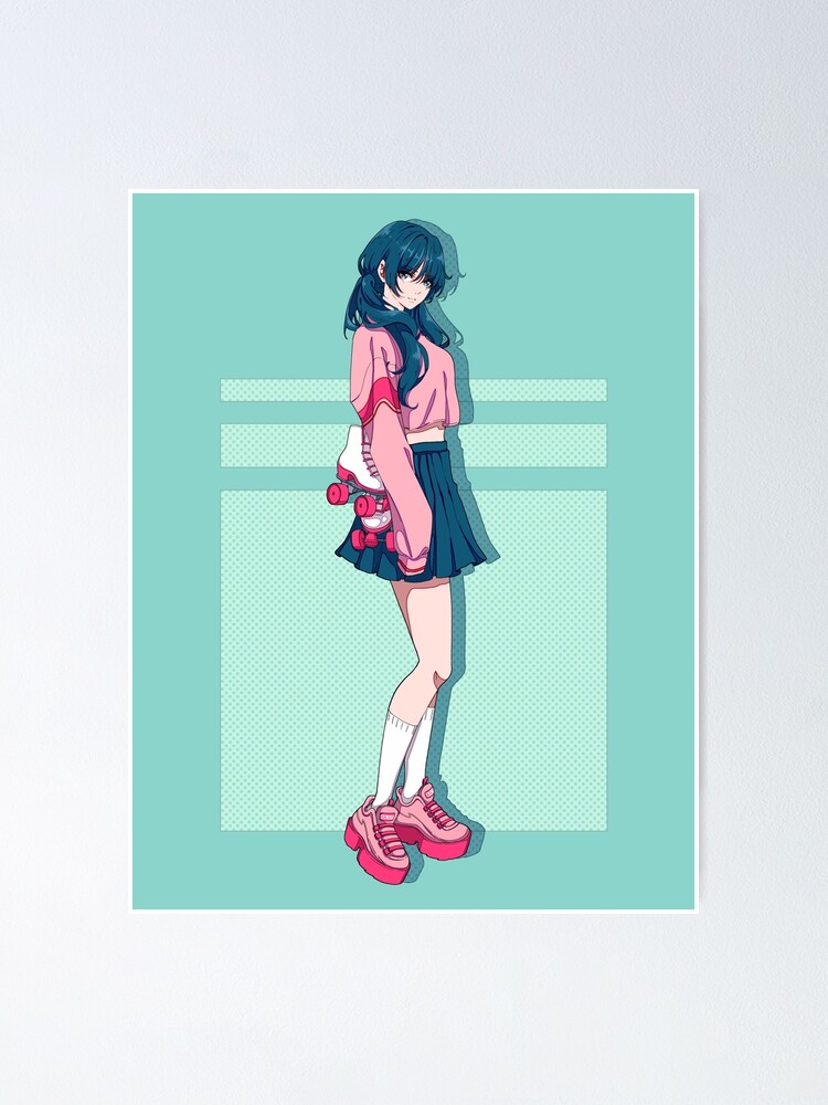 Stylish anime girl with roller skates Stylish anime girl with roller skates