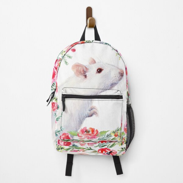 Item preview, White Rat and Red Flowers Watercolor Floral Animal designed and sold by Olga Shvartsur.