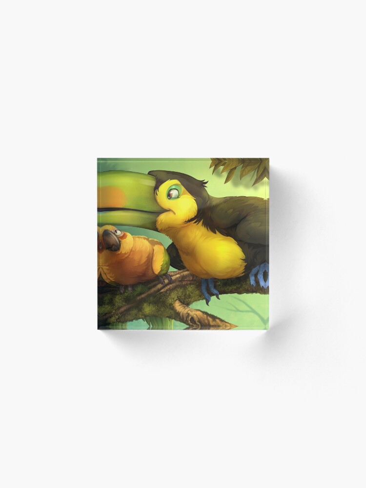 Alternate view of Toucan and Sun Conures! Acrylic Block