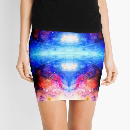 Fukuhana - Blue Red Abstract Batik Mandala Art Mini Skirt