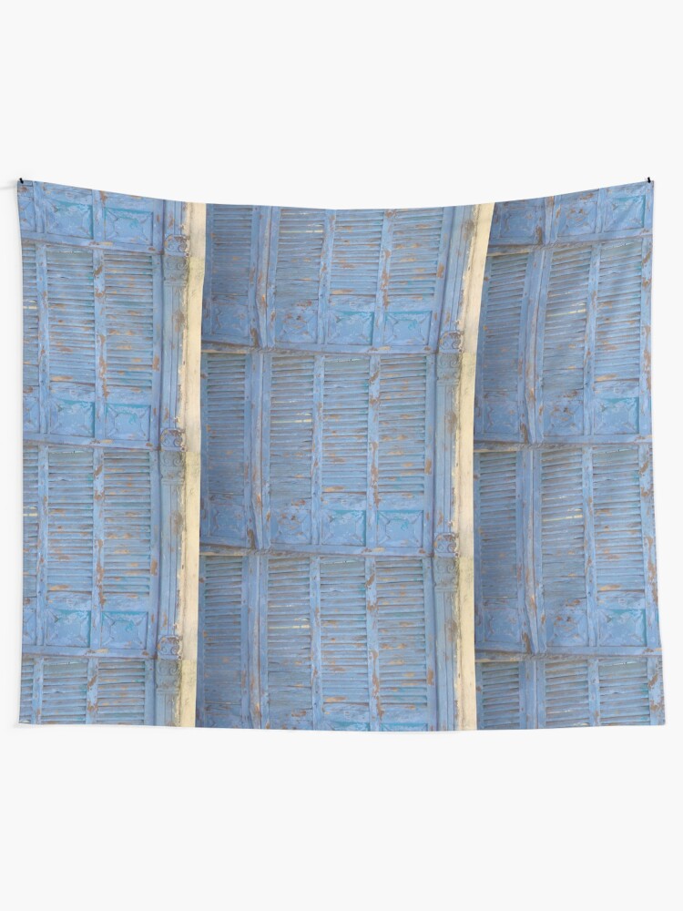 Alternate view of Blue window, rustic wood, turquoise, Rustic window Tapestry