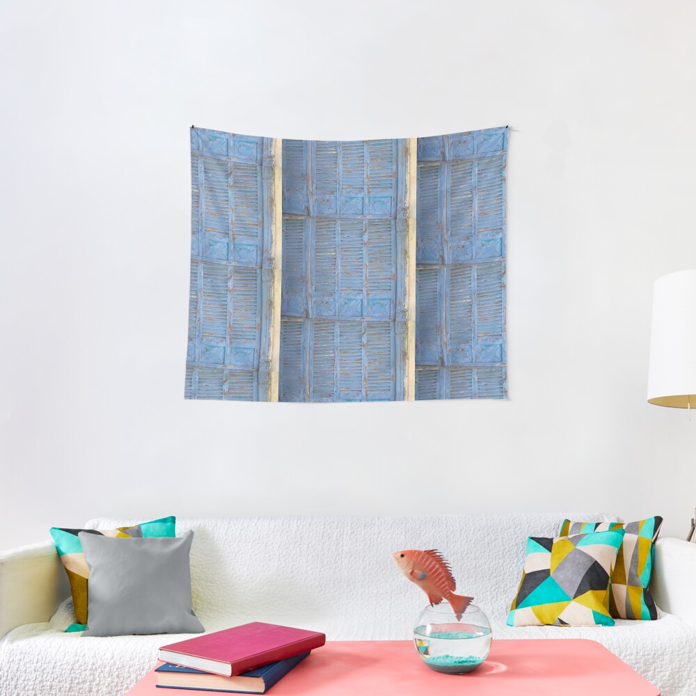 Blue window, rustic wood, turquoise, Rustic window Tapestry