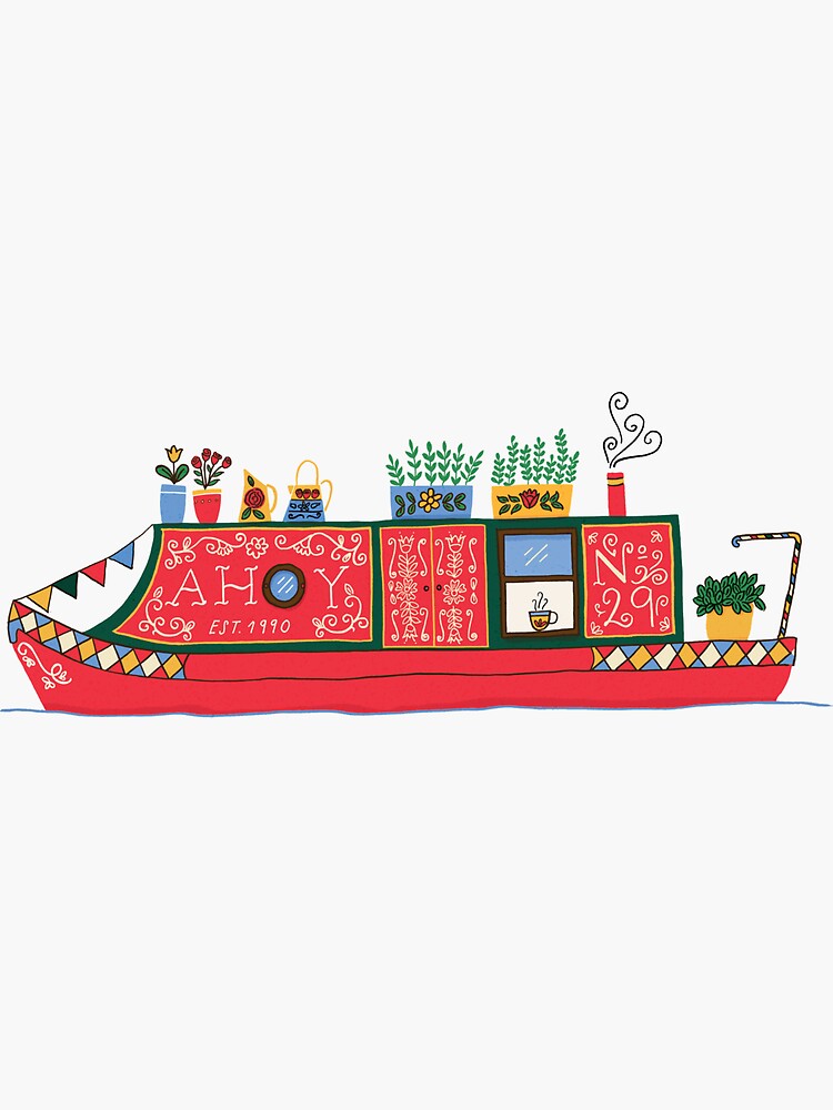 "Narrowboat illustration" Sticker for Sale by CamilaDyer Redbubble