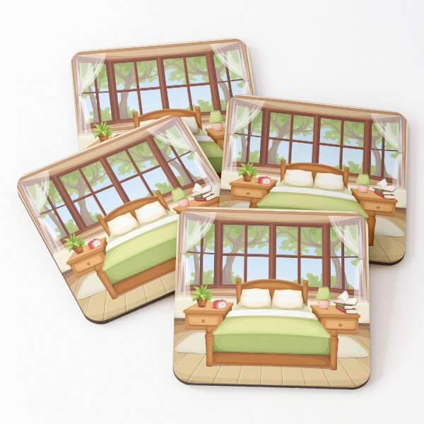 Item preview, Cozy bedroom interior with a bed and a big window. designed and sold by Naddya.