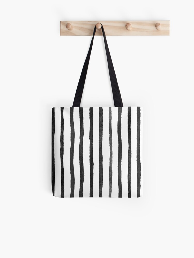 Modern simple trendy black and white hand drawn striped pattern Tote Bag