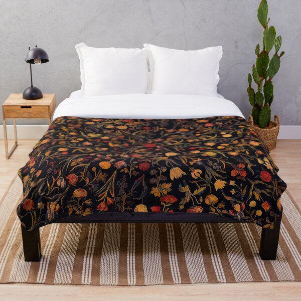 Midnight Floral Throw Blanket