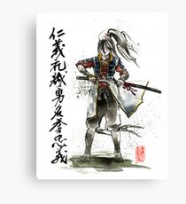 Female Samurai with Japanese Calligraphy 7 Virtues Canvas Print