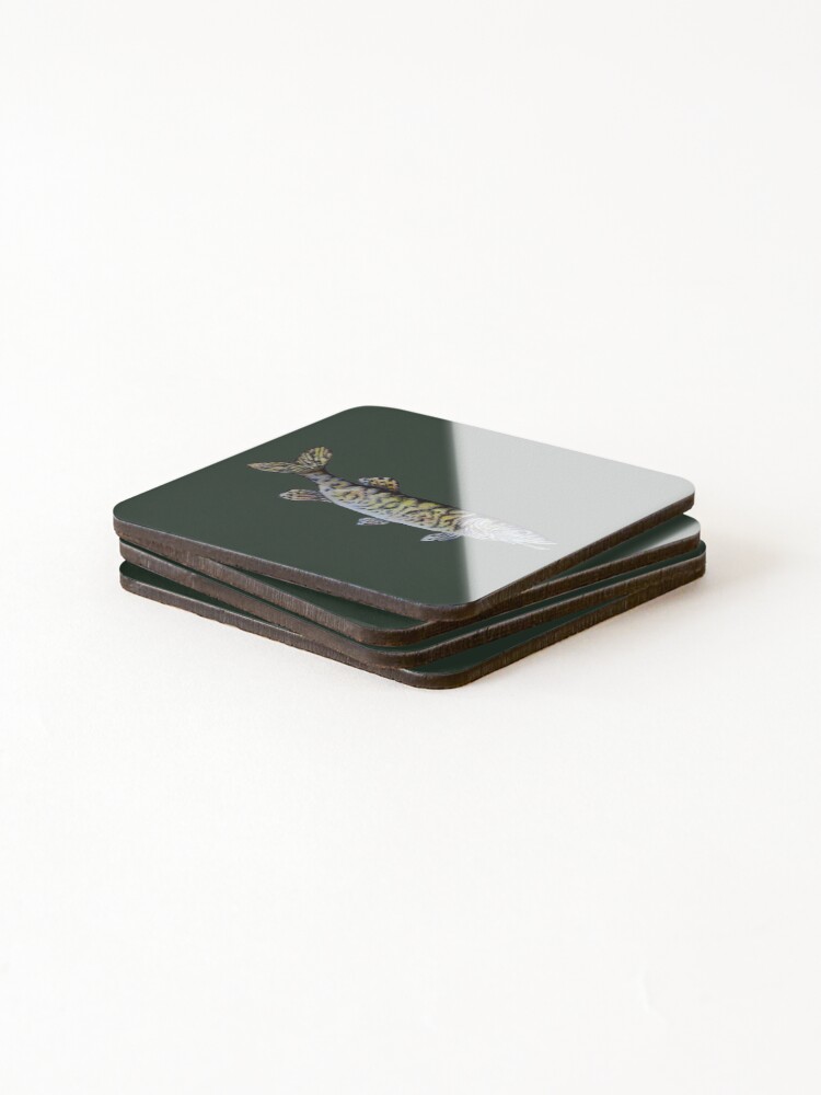 Alternate view of Musky Fish Drawing Dark Green Coasters (Set of 4)