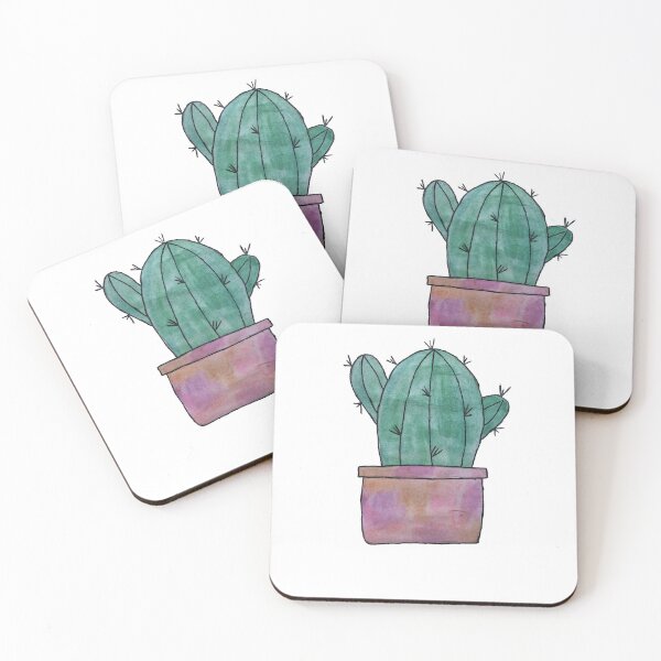 Item preview, watercolor cactus in cute pink and orange pot.  designed and sold by matharose.