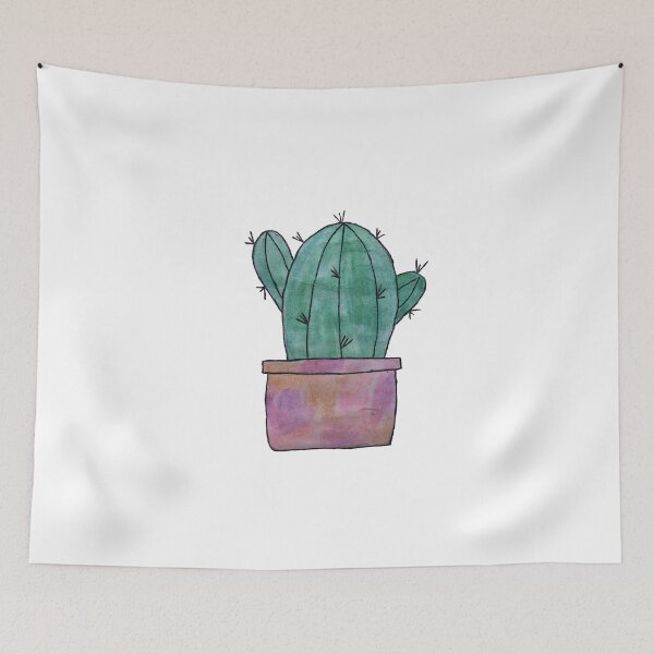 Item preview, watercolor cactus in cute pink and orange pot.  designed and sold by matharose.