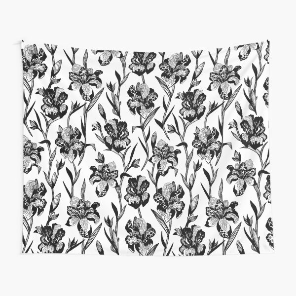 Black and white iris floral pattern Tapestry