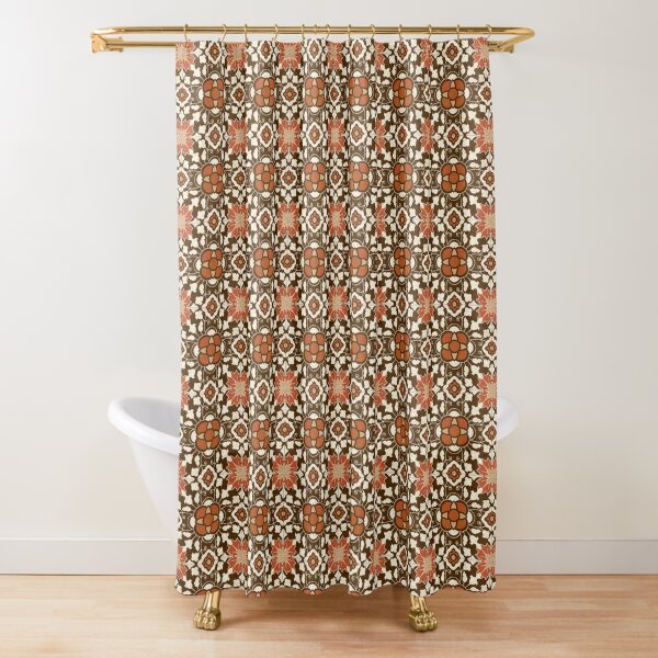 Floral Moroccan Tile Brown Rust And Beige Shower Curtain For Sale