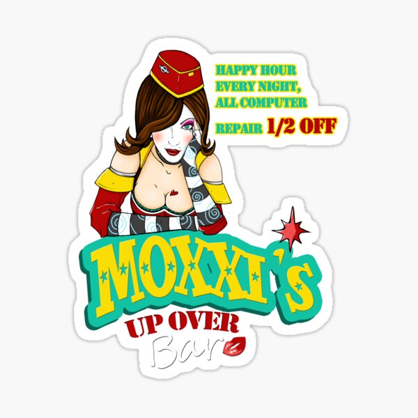 Vista previa del artículo con la obra «Moxxi está arriba», diseñado y vendido por Rhaenys.