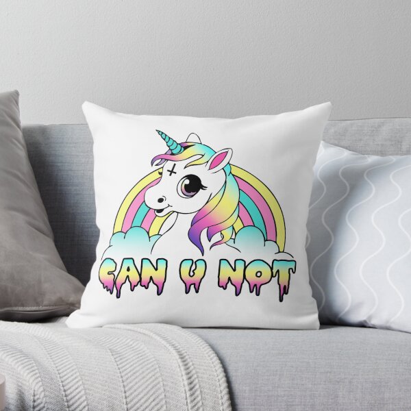 Can U Not - Pastel Goth Unicorn Throw Pillow