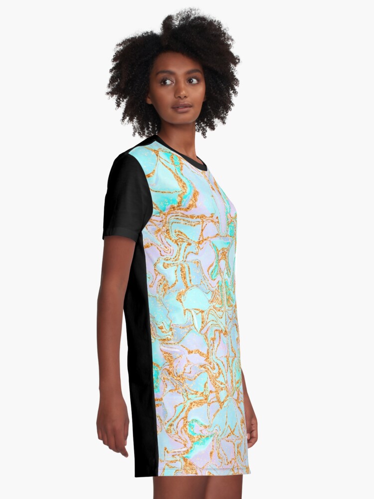 Azur opal colored aesthetic marble with faux gold glitter Tumblr | Graphic  T-Shirt Dress